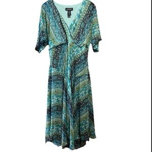 Lane Bryant Floral V-Neck Faux Wrap Midi Dress Blue 16